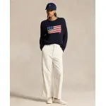 Женские хлопковые широкие брюки с высокой посадкой Polo Ralph Lauren, цвет Crema - фото