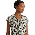 Свитер LAUREN Ralph Lauren Leaf-Print Ruffle-Trim Jersey Peplum Top, цвет Cream/Black - фото 3