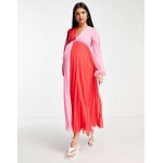 Платье миди со складками в красно-розовом цвете ASOS DESIGN Maternity - фото 2