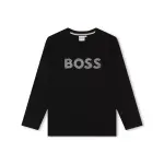 Футболка для мальчика из 100% хлопка с логотипом спереди BOSS Kidswear, черный - фото