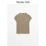 Футболка женская Massimo Dutti с короткими рукавами и круглым вырезом, желтый - фото