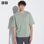 Футболка оверсайз Uniqlo AIRism с рукавами до половины, зеленый - фото