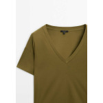 Базовая футболка V-NECK Massimo Dutti, хаки - фото 2