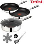 Набор кастрюль Tefal Jamie Oliver E30, набор кастрюль 20 + 28 см, сотейник с крышкой 25 см, нержавеющая сталь 18/10 (вкл. 1 лопатку и фетровый защитный чехол, набор кастрюль) - фото