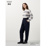 Твидовые плиссированные зауженные брюки длинные Uniqlo, синий - фото