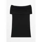 Футболка с принтом OFF-THE-SHOULDER Massimo Dutti, черный - фото 2