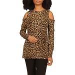 Топ Michael Kors Cheetah Long Sleeve Cold-Shoulder, цвет Dark Camel - фото