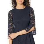 Платье Vince Camuto Lace Pinch Pleat Fit-and-Flare Dress, темно-синий - фото 2