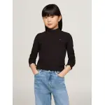 Рубашка Tommy Hilfiger с длинными рукавами "MOCK NECK RIB TOP LS", с замком по краю, вышивкой логотипа, черный - фото