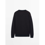 Свитер Massimo Dutti Crew Neck Cotton Knit, темно-синий - фото 2