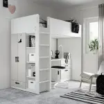 Двухъярусная кровать, белый/серый, 90x200 см, с 2 полками SMÅSTAD IKEA - фото 6