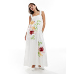 Платье Asos Edition Embroidered Floral Square Neck Midi, белый - фото