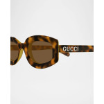 Овальные пластиковые солнцезащитные очки Gucci, цвет Shiny Spotted Havana Yellow - фото 2