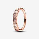 Кольцо Pandora Signature I-D Pave, розовое золото - фото