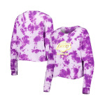 Женская фиолетовая укороченная футболка с длинным рукавом Los Angeles Lakers Tie Dye New Era, фиолетовый - фото