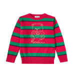 Полосатый свитер из хлопка и шерсти Teddy Bear Moschino Kids, цвет striped red/green - фото