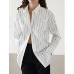 Рубашка Massimo Dutti Cotton Blend Striped Oversize, бежевый - фото 8