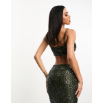 Топ Asos Design Co-ord Sequin Strappy Bandeau, темно-зеленый - фото 2