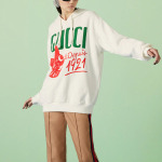 Толстовка (WMNS) Gucci Cotton jersey hooded sweatshirt with Gucci Depuis 1921 cat print 'White', белый - фото 2