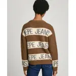 Полосатый женский свитер с логотипом интарсии Pepe Jeans, коричневый - фото 4