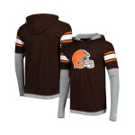 Мужская коричневая футболка с капюшоном Cleveland Browns с длинным рукавом New Era, коричневый - фото