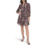 Платье Vince Camuto Printed Chiffon Metallic Fit & Flare Dress with Ruffle Details, цвет Black/Multi - фото 2