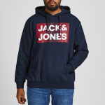 Мужская толстовка с капюшоном и логотипом, большой размер Jack & Jones, синий - фото