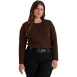 Топ LAUREN Ralph Lauren Plus Size Cotton-Blend Long Sleeve, коричневый - фото