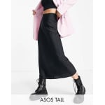 Черная атласная юбка миди косой косой ASOS DESIGN Tall - фото 4