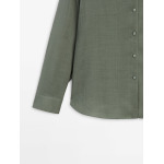 Однотонная рубашка Ramie Blend Massimo Dutti, зеленый - фото 3