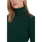 Свитер LAUREN Ralph Lauren Petite Faux Leather Trim Ribbed Turtleneck, цвет Season Green - фото 2