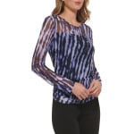 Топ DKNY Long Sleeve Crew Neck Printed Mesh Top, цвет Very Peri Multi - фото 3