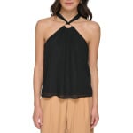 Блуза DKNY Sleeveless Crinkle Rayon Crossover, черный - фото