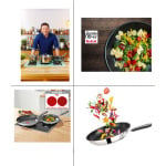 Tefal E30 Jamie Oliver, набор индукционных сковород, 6 предметов -SET12- высокий вок с крышкой 28 см, сковорода 28 см + 24 см, нержавеющая сталь, сковорода вок с антипригарным покрытием, серебро - фото 5