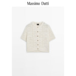 Кардиган женский Massimo Dutti 2024 с круглым вырезом, кремовый - фото