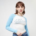 Лонгслив Varsity Crop Block Rib Longsleeve Karl Kani, цвет white/light blue - фото