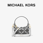 Сумка жаккардовая Michael Kors Wythe с ромбовидной решеткой и цепочкой, черный / белый - фото 2