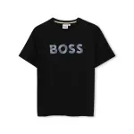 Футболка для мальчика из 100% хлопка с логотипом спереди BOSS Kidswear, черный - фото