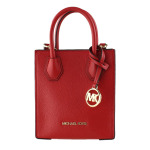 Michael Kors Mercer Очень маленькая сумка через плечо из шагреневой кожи, цвет Flame Red/Gold - фото 3