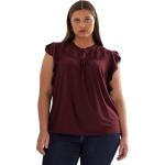 Блуза LAUREN Ralph Lauren Plus Size Lace-Trim Jersey Flutter-Sleeve Blouse, цвет Vintage Burgundy - фото 4