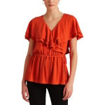 Топ LAUREN Ralph Lauren Ruffle-Trim Surplice Jersey Top, цвет Vivid Tangerine - фото 2