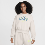 Толстовка Nike Sportswear Club Fleece Girls' Boxy Crew-Neck Sweatshirt, цвет Light Bone/Volt - фото