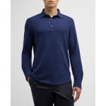 Мужская рубашка поло из хлопкового джерси пике ZEGNA, цвет Dark Blue Solid - фото