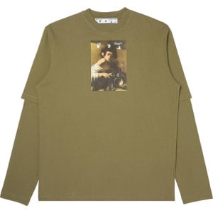 Футболка Off-White Caravaggio Boy Double Sleeve Tee 'Green', зеленый