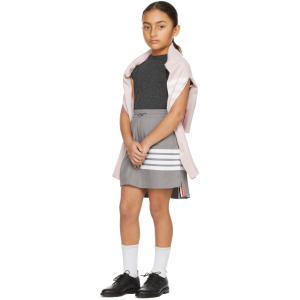 Детская серая полуплиссированная юбка с 4 полосами Thom Browne