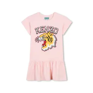 Платье для девочки с короткими рукавами из 100% хлопка Kenzo Kids, розовый