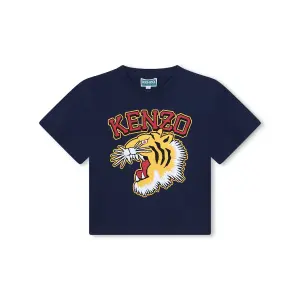 Футболка с короткими рукавами для мальчика из 100% хлопка Kenzo Kids, темно-синий