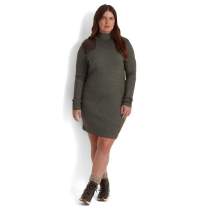 Платье LAUREN Ralph Lauren, Plus Size Faux Leather Trim Merino Wool Sweaterdress