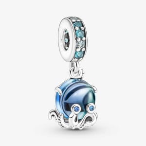 Шарм-подвеска Pandora Moments Murano Glass Cute Octopus, серебро/синий