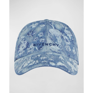 Джинсовая бейсболка с вышивкой и цветочным принтом Givenchy, цвет Medium Blue